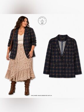Liverpool Navy and Brown Plaid Blazer